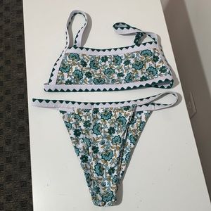 SHEIN GREEN/TAN/WHITE SWIM BIKINI